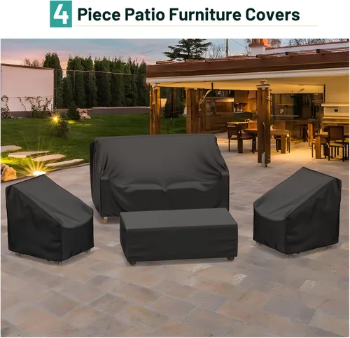 Vista 7 de Mrrihand Fundas para muebles de patio, 4 piezas, funda impermeable para muebles de exterior, incluye funda para sofá exterior, 2 fundas para sillas