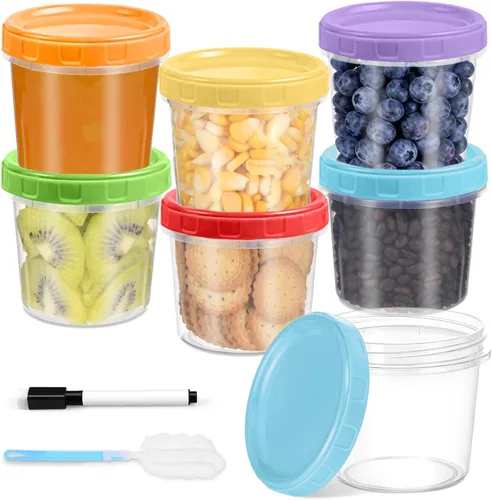 Vista 10 de Yomarket Envases Pequeños de Plástico de 2 oz con Tapas, Paquete de 12 Recipientes para Aderezo de Ensalada, Recipientes Reutilizables