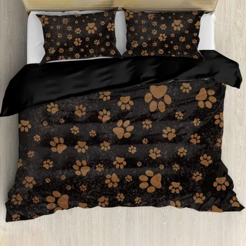Vista 18 de Juego de funda de edredón con diseño de pata de perro, diseño de pata de cachorro, color beige, con 2 fundas de almohada