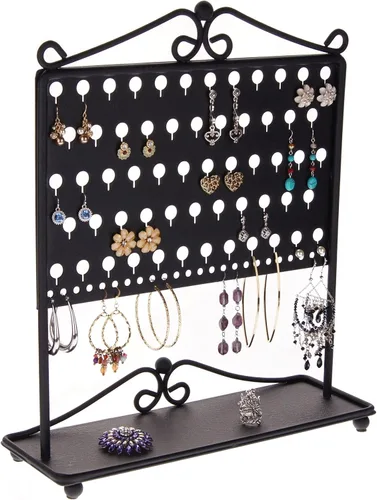 Vista 4 de Angelynn's Organizador independiente para aretes largos y grandes, estante de almacenamiento de joyas colgantes, color negro Laela