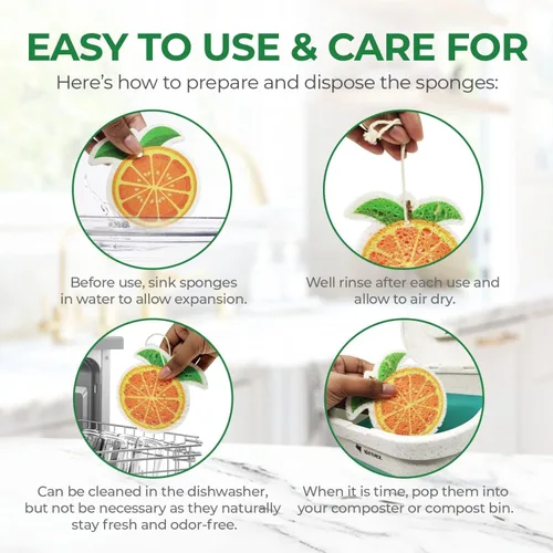 Vista 7 de AIRNEX Esponjas comprimidas de celulosa biodegradable a granel – Paquete de 8 unidades de cocina en forma de fruta, ecológicas, sin olor, naturales