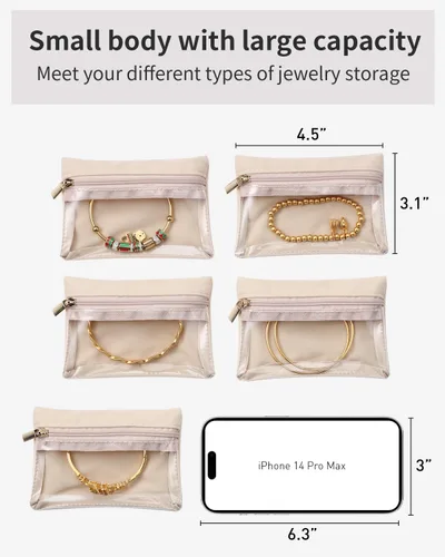 Vista 4 de Vlando 20 piezas de joyería de viaje, bolsa de terciopelo para joyas con cremallera, bolsa de joyería de viaje transparente, organizador de viaje