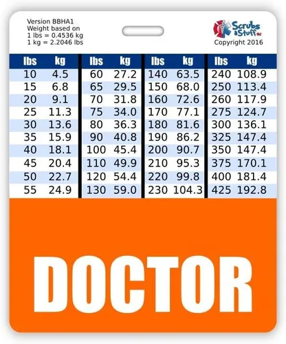 Vista 9 de Doctor Badge Buddy - Tablas de conversión horizontales con altura y peso (tamaño grande, negro)