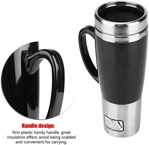 Vista 6 de Taza de calefacción de viaje de acero inoxidable de 15.2 fl oz, calentador de taza de café para coche hervido, calentador de taza de café
