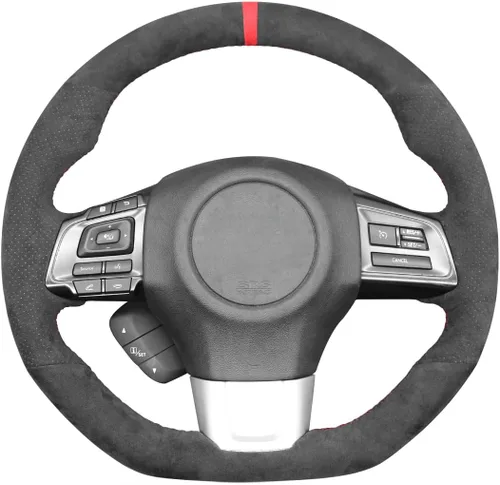 Vista 31 de MEWANT Funda de volante de automóvil transpirable cosida a mano para Subaru WRX 2015-2021 / WRX STI 2015-2021, accesorios para volante Subaru WRX