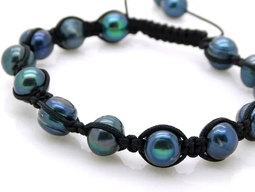 Vista 2 de Pulsera ajustable de perlas de pavo real negro para hombres y mujeres, regalo único