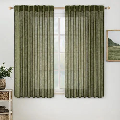 Vista 78 de MIULEE - Cortinas semitraslúcidas suaves y gruesas con textura de lino para cocina y ventana de baño, con trabilla trasera y bolsillo para Blanco