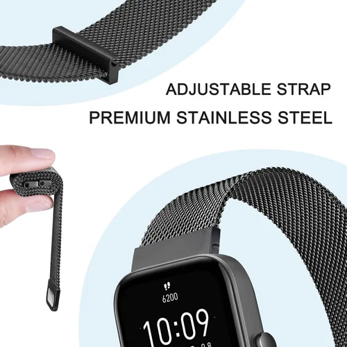 Vista 3 de Amzpas Bandas de metal para Amazfit Bip U Pro/Bip U/Bip 3 Pro/Bip 3/Bip S / Bip S Lite/Bip Lite, correa de repuesto ajustable de acero inoxidable