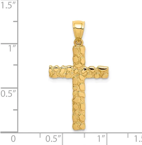 Vista 4 de Colgante de cruz de pepita de oro amarillo macizo de 14 k, Metal