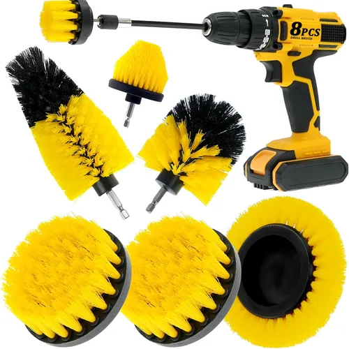 Vista 7 de Juego de 8 piezas de accesorios para cepillo de taladro, kit de cepillo de limpieza de potencia con accesorio largo extendido, cepillos de taladro
