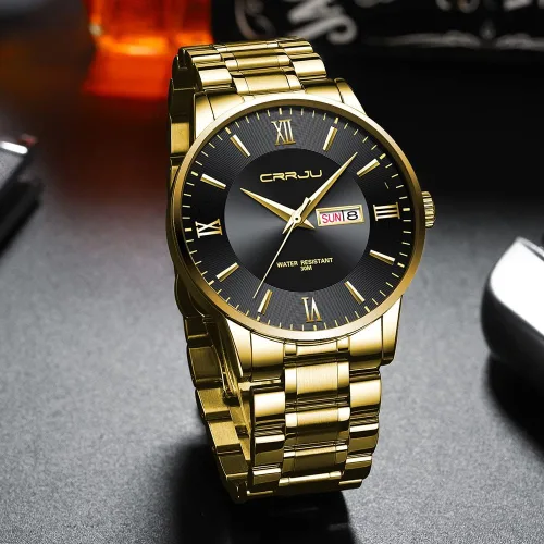 Vista 3 de CRRJU Relojes de pulsera analógicos de cuarzo analógico de acero inoxidable para hombres de negocios con fecha automática