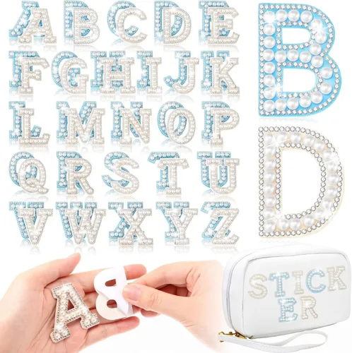 Vista 8 de 52 piezas de diamantes de imitación de letras de perlas A-Z suministros de regreso a casa, color negro