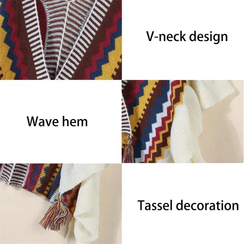 Vista 9 de SXLINGDO Poncho cruzado frontal tipo suéter de punto elegante capa de chales, cárdigan bohemio con borla para mujer