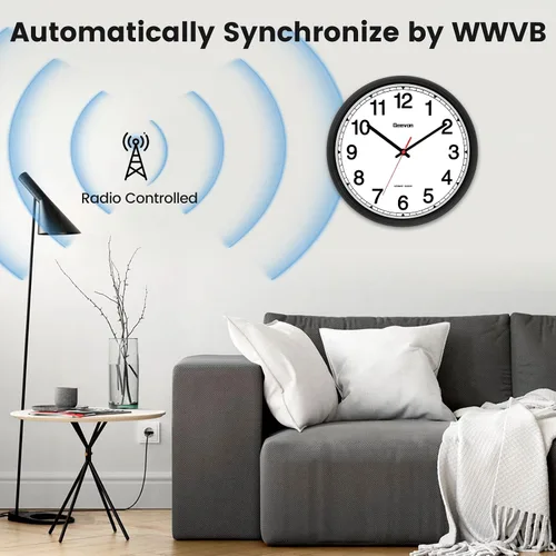 Vista 5 de Geevon Reloj de pared atómico de 16 pulgadas, reloj analógico autoajustable con sincronización automática de tiempo, funciona