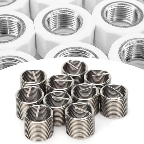 Vista 4 de Hilitand 10 piezas de insertos de rosca de alambre de acero, kit de enchufe de reparación de rosca de acero inoxidable M18x1.5x1.5D, se puede