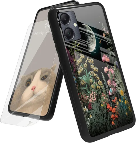 Vista 56 de Funda para Samsung Galaxy A12 5G con protector de pantalla, parte trasera de vidrio templado + TPU de silicona suave que absorbe los golpes
