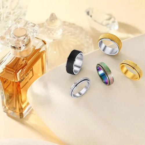 Vista 5 de Supcare Anillos antiestrés para mujer de 4/6/0.315 in para la ansiedad, anillo de pulgar con chorro de arena, regalo para mujeres, talla 7-14
