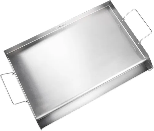 Vista 9 de VEVOR Plancha de acero inoxidable, plancha pre-sazonada de 23.5 x 16 pulgadas, sartén rectangular de doble quemador, sartén familiar antiadherente