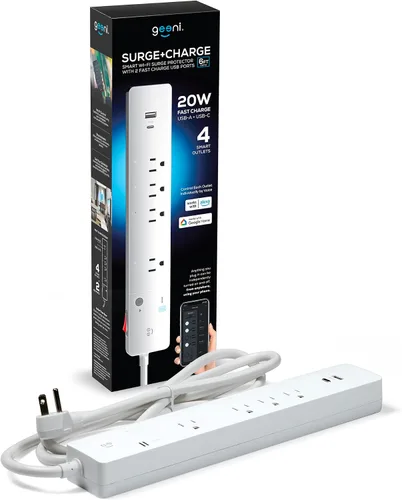 Vista 9 de Geeni Smart Surge Protector Power Strip, 4 tomacorrientes inteligentes y 2 puertos USB Puertos USB-A y USB-C, control de Wi-Fi y aplicaciones
