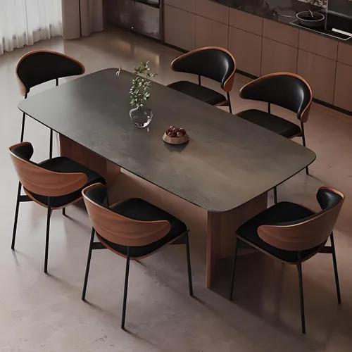 Vista 2 de YVYKFZD Juego de sillas de comedor de mediados de siglo, silla de comedor con respaldo curvado y patas de metal, sillas de cocina tapizadas de Negro