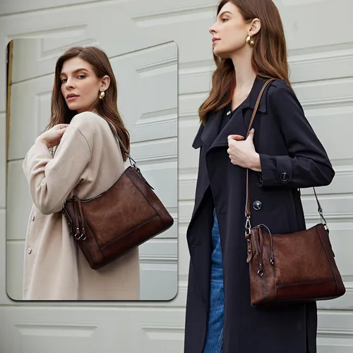 Vista 2 de Iswee Bolsos cruzados de cuero genuino para mujer, bolso de mano, bolso de mano, bolso de hombro vintage para trabajo