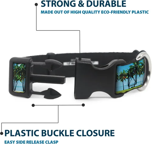 Vista 4 de Buckle-Down Collar de clip de plástico con palmeras de playa de paisaje, 9-15 pulgadas, pequeño