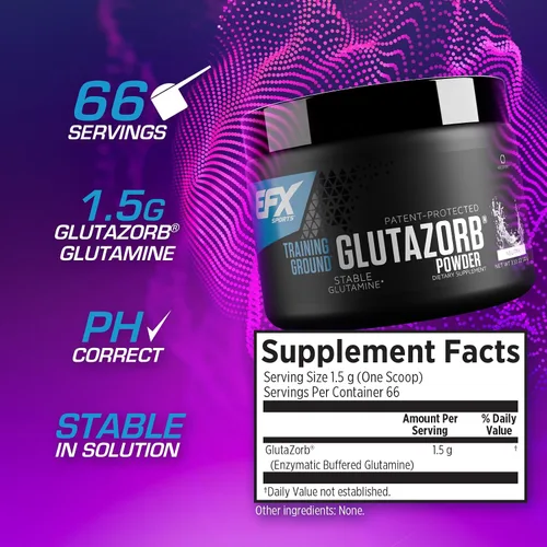 Vista 3 de EFX Sports Training Ground Glutazorb Powder Suplemento de glutamina altamente concentrado, pH correcto, digestión y apoyo inmunológico, 66