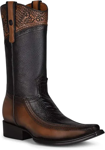 Vista 2 de Cuadra - Botas vaqueras para hombre en piel de avestruz color negro