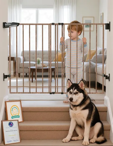 Vista 23 de Babelio Puerta de seguridad para bebés para escaleras, cocina y puertas, sin barra inferior, fácil instalación, operación con una sola mano, cierre