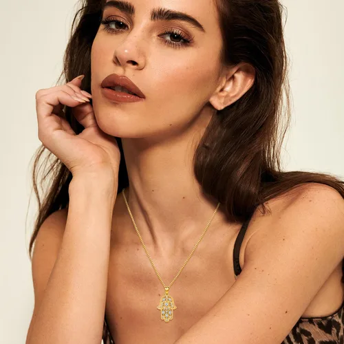 Vista 22 de Aniu Joyería de plata de ley 925 Hamsa de Fátima para mujer con circonita cúbica, viene con caja de regalo negra
