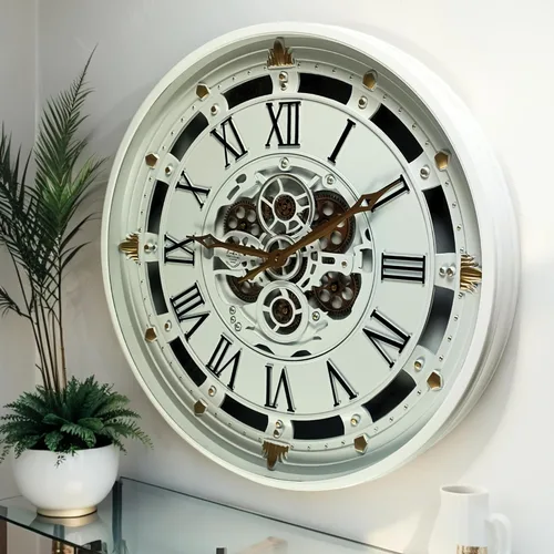 Vista 8 de ImprovingLife The Gears Clock - Reloj de pared de 26 pulgadas con engranajes móviles reales línea Bélgica con cubierta de cristal (azul, 26 pulgadas)