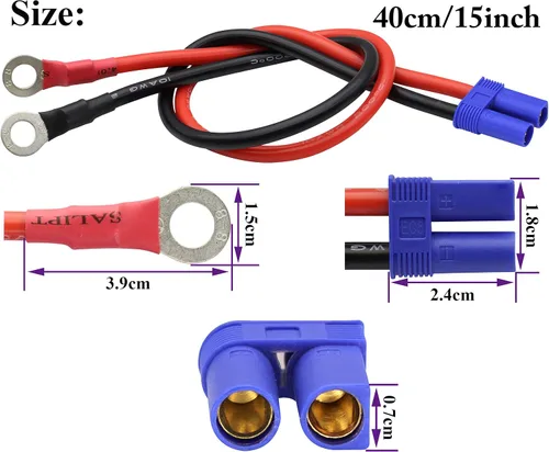 Vista 2 de Cable de Terminal EC5 a Anillo O, Cable Conector de Enchufe de Terminal de Ojal EC5 Hembra a Anillo O 10AWG RC ESC Cargador Lateral de Alimentación