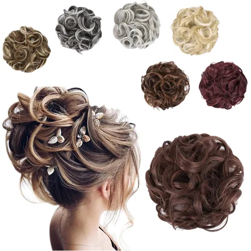 Vista 17 de Elaine Extensión de Coletero Grande y Desordenado, Rizos de Cabello Sintétcio, Coleteros Ondulados Grandes, Trenza Gruesa para Mujeres (#Blanco)