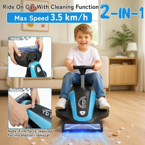 Vista 3 de Aspiradora montable, Go Kart eléctrico de 12 V para niños, color azul