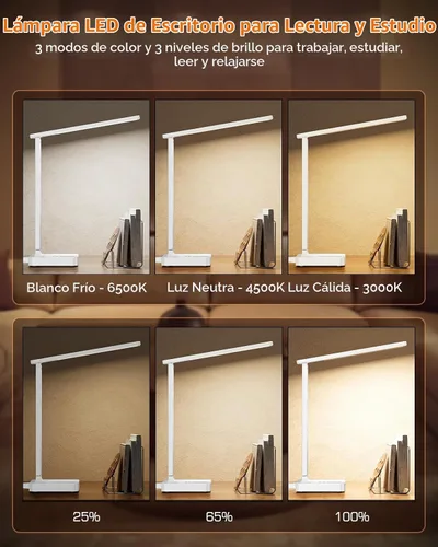 Vista 4 de cozoo - Lámpara de escritorio LED para dormitorio, oficina, USB-C, toma de CA, luz de lectura, color blanco