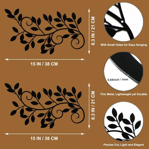 Vista 2 de ESTART 2 piezas de hojas de árbol de metal decoración de pared de hoja de olivo de vid, arte de pared de hoja de olivo, esculturas de pergamino
