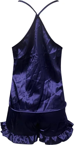Vista 4 de Conjunto de pijama sexy de satén de seda con volantes para mujer