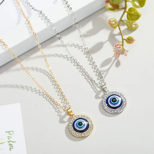 Vista 7 de Gargantilla con colgante de ojo malvado azul, collar de la suerte de cuerda de cuero para mujer