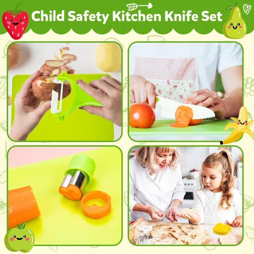Vista 3 de Labeol Juego de 32 herramientas de cocina Montessori para niños pequeños, juegos de cocina seguros para niños y niñas, juego de cuchillos de cocina