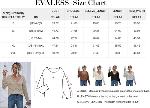 Vista 5 de EVALESS Suéter de ganchillo para mujer, suéter de manga larga con huecos, trajes de otoño a la moda 2023