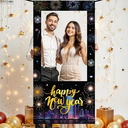 Vista 6 de KatchOn, Marco de cabina de fotos de Año Nuevo, grande, 74 x 36 pulgadas, marco de cabina de fotos de feliz año nuevo, suministros de fiesta de Año