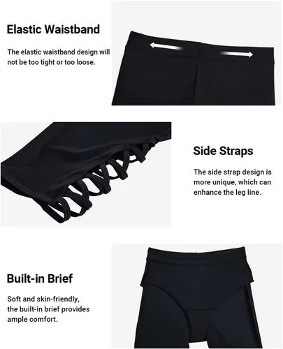 Vista 5 de Holipick Pantalones de natación de talla grande para mujer, pantalones capri de natación de cintura alta, pantalones cortos de natación largos UPF