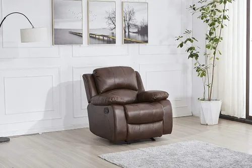 Vista 24 de Betsy Furniture Sofá reclinable de piel sintética con consola 8018, varios colores (beige, sofá biplaza)