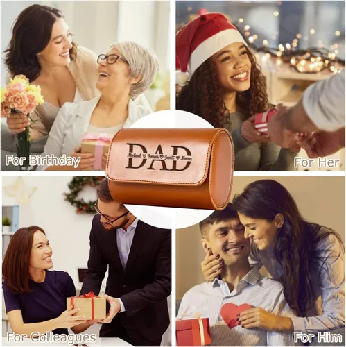 Vista 4 de Estuche Personalizado para Relojes para Hombres y Mujeres, Estuche de Cuero PU Personalizado para Viajes Enrollable para Papá, Nombre Grabado