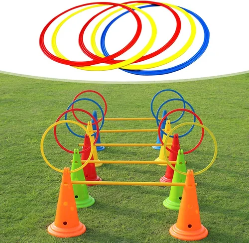 Vista 2 de Juego de anillos de entrenamiento de agilidad, 5 piezas de 11.8 in de PVC para ejercicios de fútbol, fútbol, baloncesto, niños y atletas
