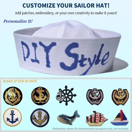 Vista 6 de Sombrero de marinero blanco de Estados Unidos, sombreros de color azul marino para hombres, sombreros de fiesta divertidos, sombrero de yate