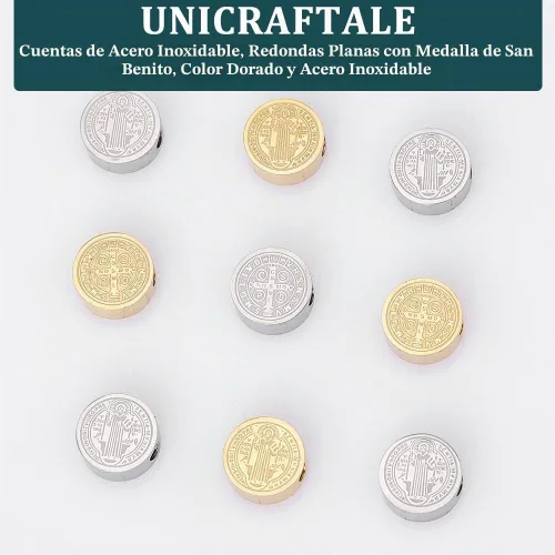 Vista 5 de UNICRAFTALE Medalla de acero inoxidable de 2 colores, cuentas redondas planas de 2 colores para fabricación de joyas de bricolaje