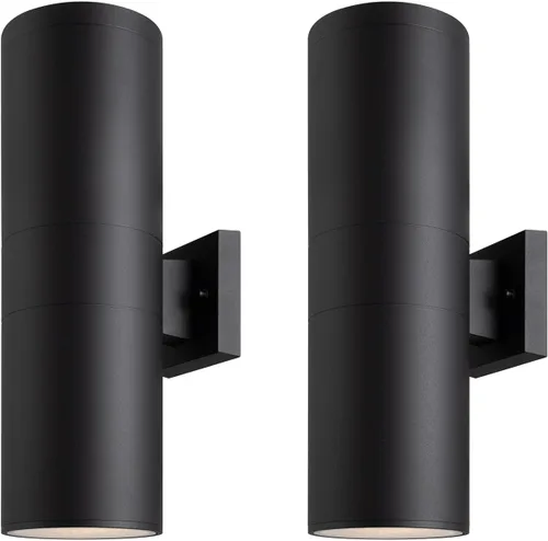 Vista 23 de mirrea Lámpara moderna para porche al aire libre en 2 luces con cilindro de aluminio y cubierta de vidrio templado, aplique de pared impermeable