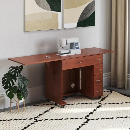 Vista 6 de Arrow - Muebles de costura clásicos Alice - Armario de costura compacto de tamaño mediano con elevador hidráulico de máquina, cajones, hojas