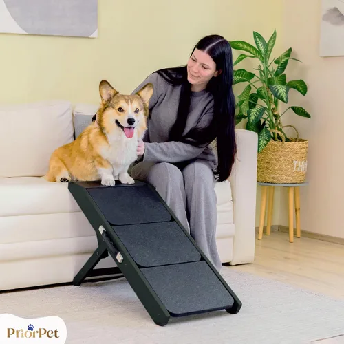 Vista 10 de Rampa para perros para sofá, antideslizante, resistente, plegable, soporta hasta 200 libras, ajustable de 7 a 20 pulgadas, plataforma de aterrizaje